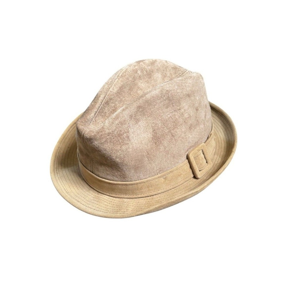 Dobbs Men's Suede Leather Light Tan Fédora Hat‎ With Buckle Size 7 1/2 Vintage